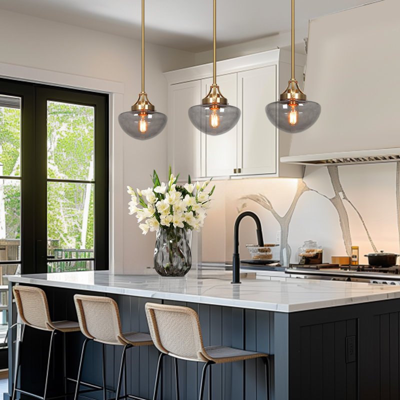 Luminaire suspendu pour îlot de cuisine à 1 lumière Haimo, gris
