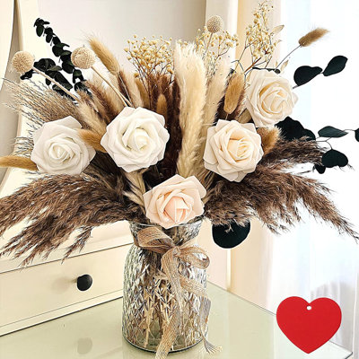 100 pièces de fleurs artificielles sans vase, pièce maîtresse de table de salle à manger, centre de table de fête des mères, herbe de pampa, décor de table basse, décorations de mariage, fausses fleurs
