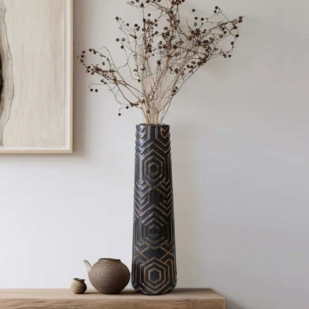 Decorative Tall Vase with Geometric Embossed Design – Modern Home Decor Perfect for Table Centerpiece, Flower Vase, or Floor Decoration Accent Wade Logan® 