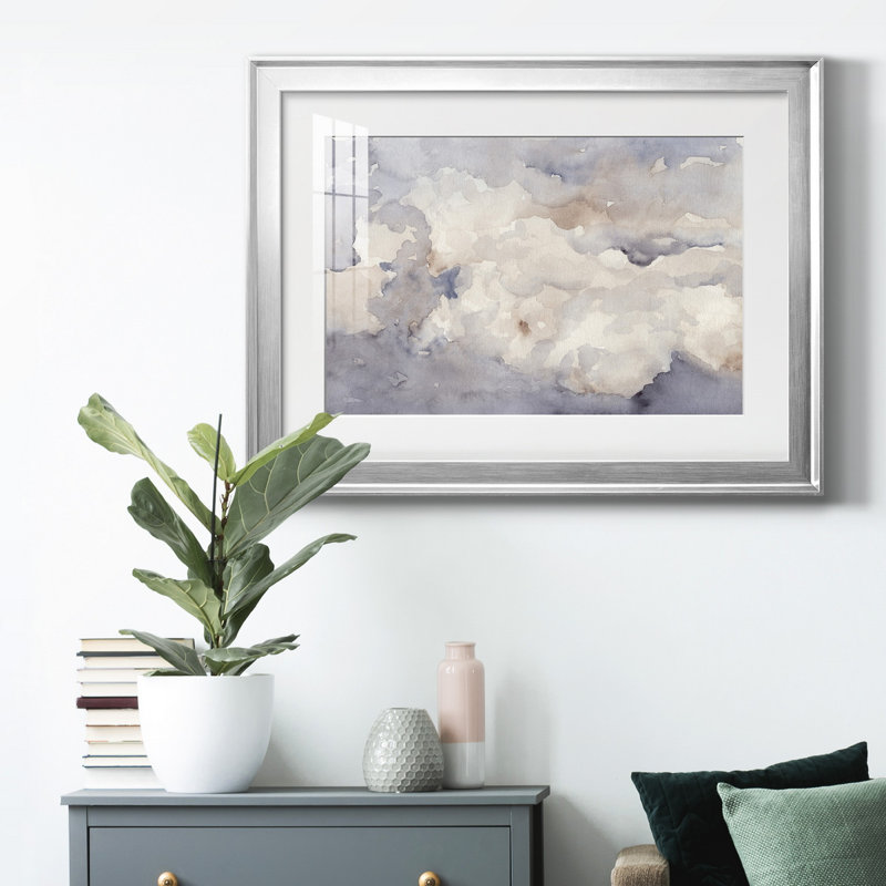 Clouds In Neutral II - peinture encadrée, Argent, H 18,5 po x l 24,5 po x P 1 po, Blanc