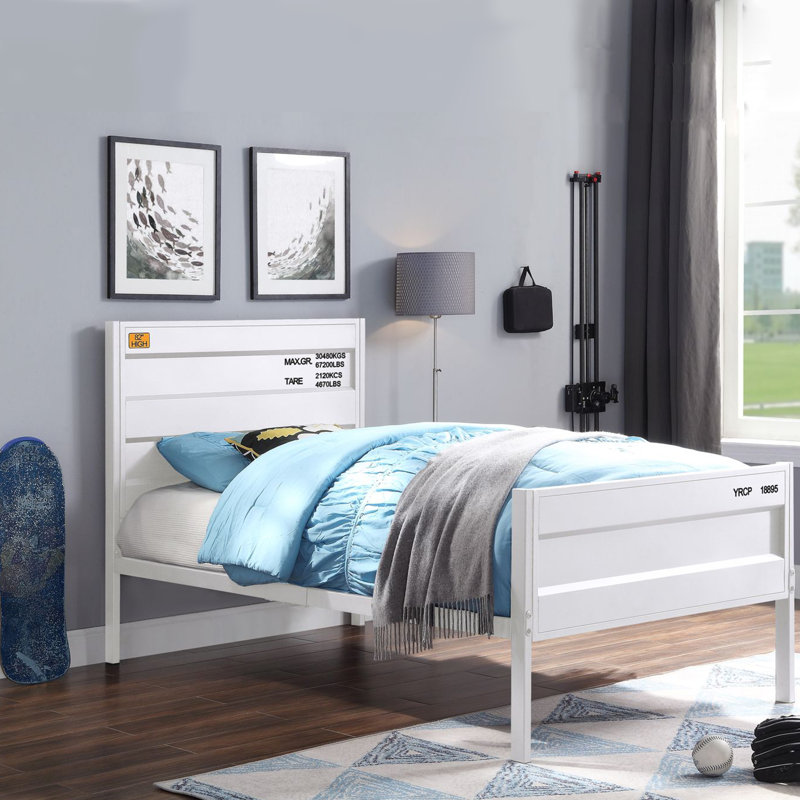 Lit simple en métal de style adolescent, taille double, bleu, Blanc, Simple