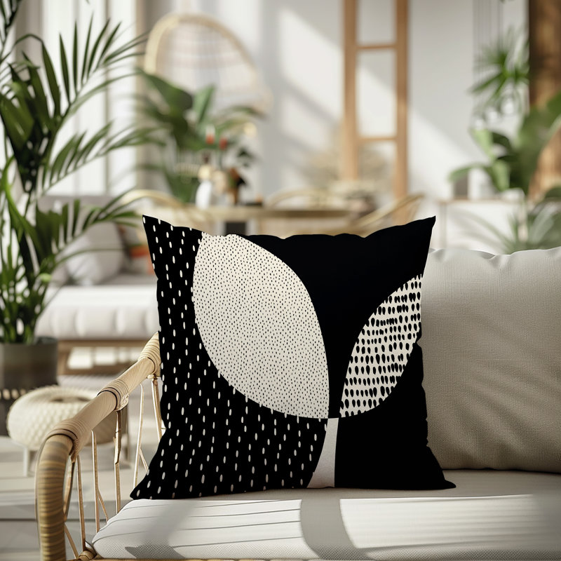 Coussin carré intérieur / extérieur pia, H 15 po x l 15 po, Noir/Blanc cassé
