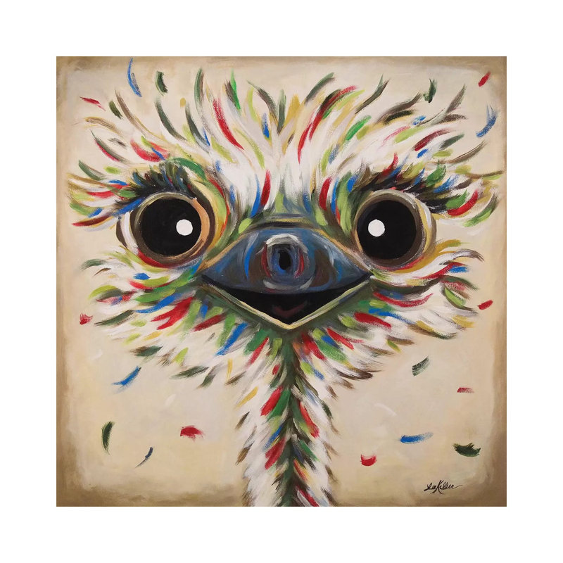 Phyllis The Ostrich by Hippie Hound Studios - Wrapped Canvas Painting, 45.72 cm H x 45.72 cm W x 1.91 cm D
