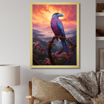 Pink And Yellow Tropical Toucan Jungle Sunset - Toucan Animal Wall Art