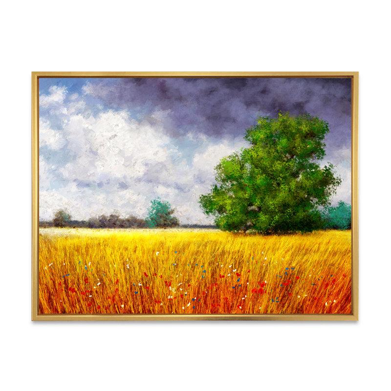 «Yellow and Blue Summer Landscape Field Ii», art mural traditionnel sur toile, H 12 po x l 20 po x P 1 po