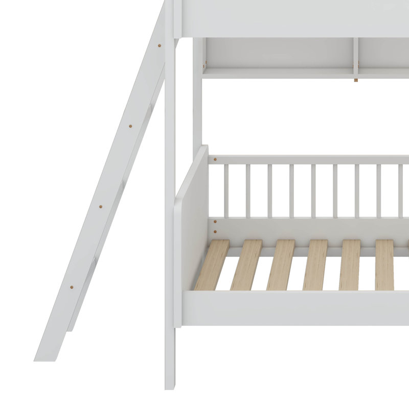 Twin Size Solid Wood Bunk Bed - 3 Storage Shelves & Left/Right Reversible Ladder, White