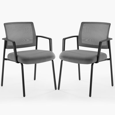 2 Pack Mesh Back Stacking Arm Chairs, Guest Reception Chairs, Ergonomic Office Chair with Armrests