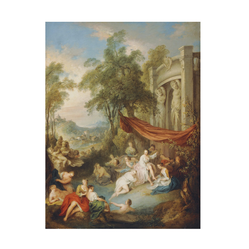 «Jean-Baptiste Joseph Pater Nymphs Bathing At A Pool By A Loggia», reproduction d'art sur toile, H 19 po x l 14 po