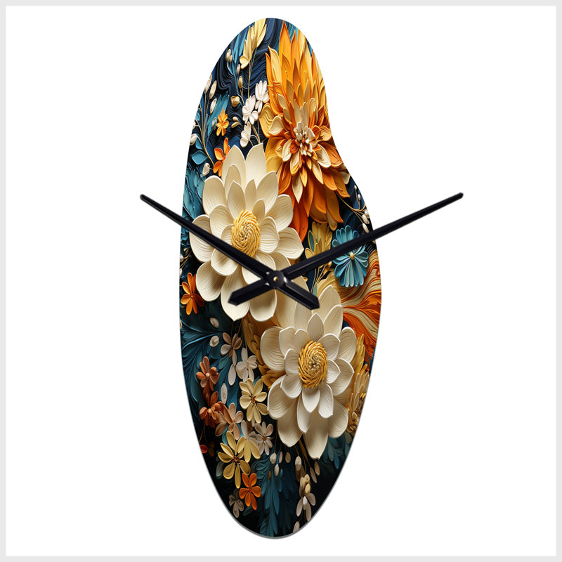 Horloge murale 3D orange et bleu sarcelle tourbillon botanique tourbillon II, Moyenne