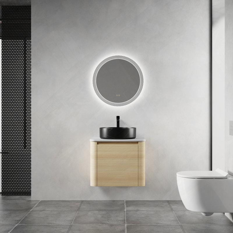 Meuble-lavabo mural avec lavabo d'art en céramique et porte à fermeture en douceur, Chêne blanc Américain