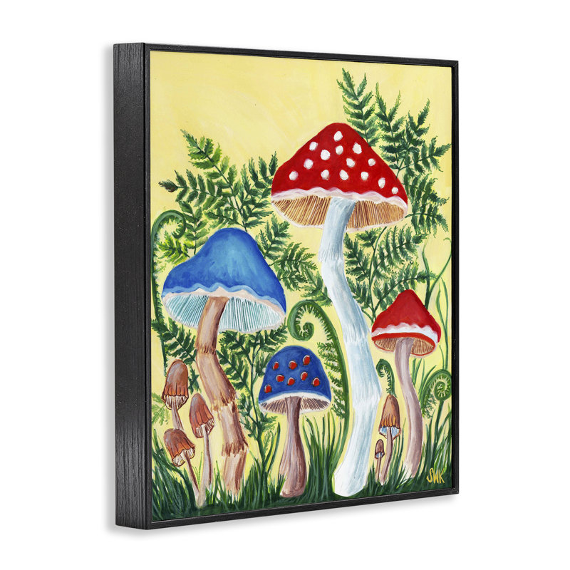 Champignon jardin, giclée, conception par Sarah Waldron Kimball, H 14 po x l 11 po, Giclée encadrée noir minuit