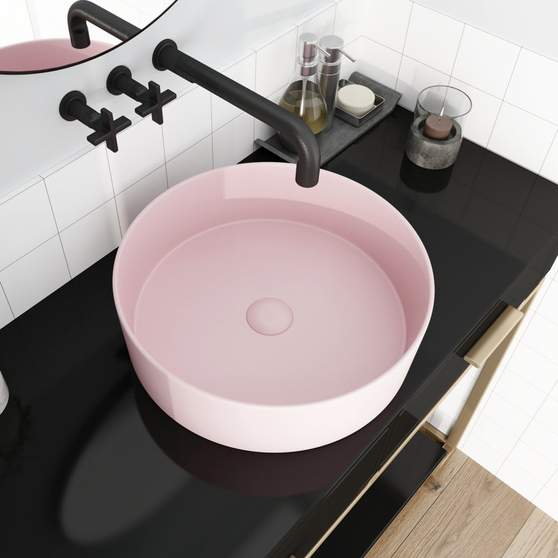 Pink Ceramic Bathroom Basin - Vessel Art Sink, 15.63In15.63In4.6In, Ceramic, Easy To Clean Surface Sink In Artistic Basin, 15.7"X15.7"X4.7", Keep And Maintained