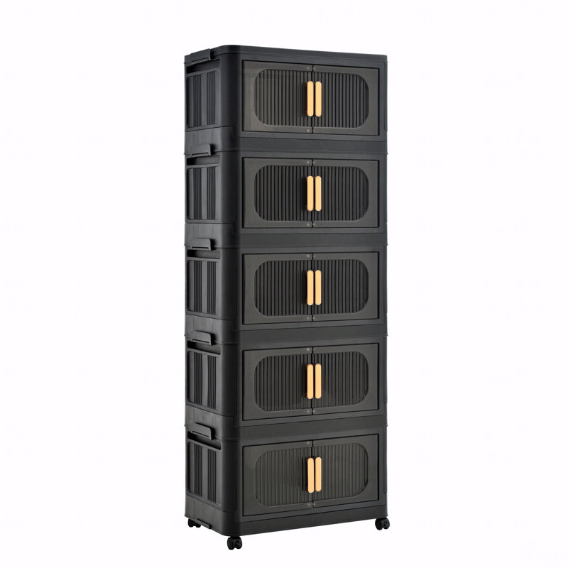 Armoire de rangement pliante à 5 niveaux avec roulettes et portes transparentes