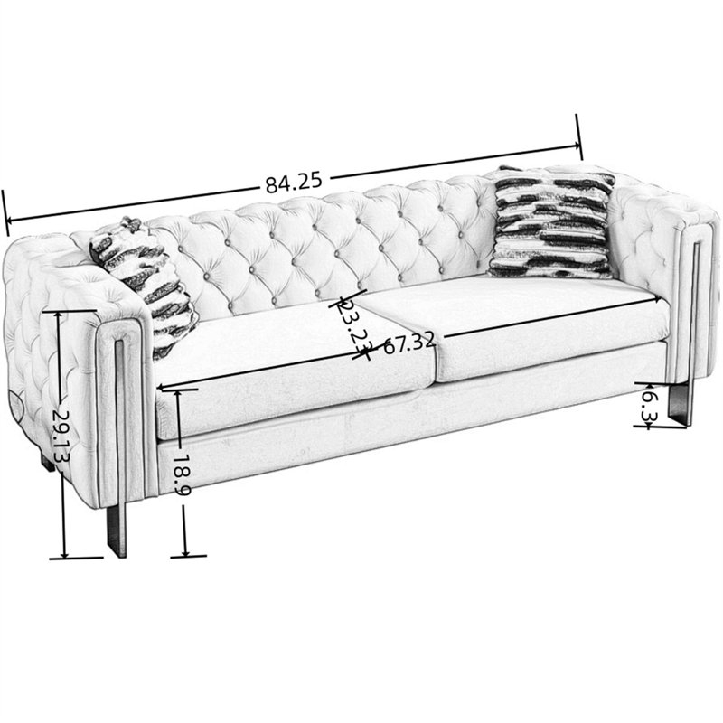 Canapé à accoudoirs carrés 84,25 po Jamayiah, Mélange de lin crème