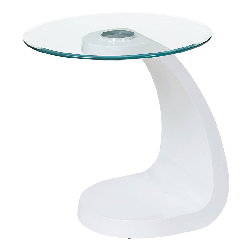 Hilry Glass Top End Table, White