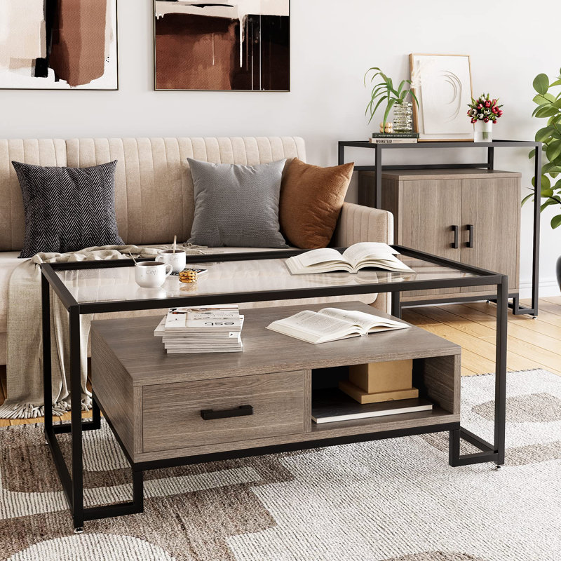 Balgobin Glass Top Coffee Table, Brown, Black