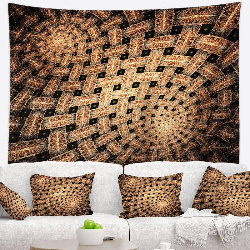 Tapisserie à fleur abstraite brune symétrique, H 50 po x l 60 po