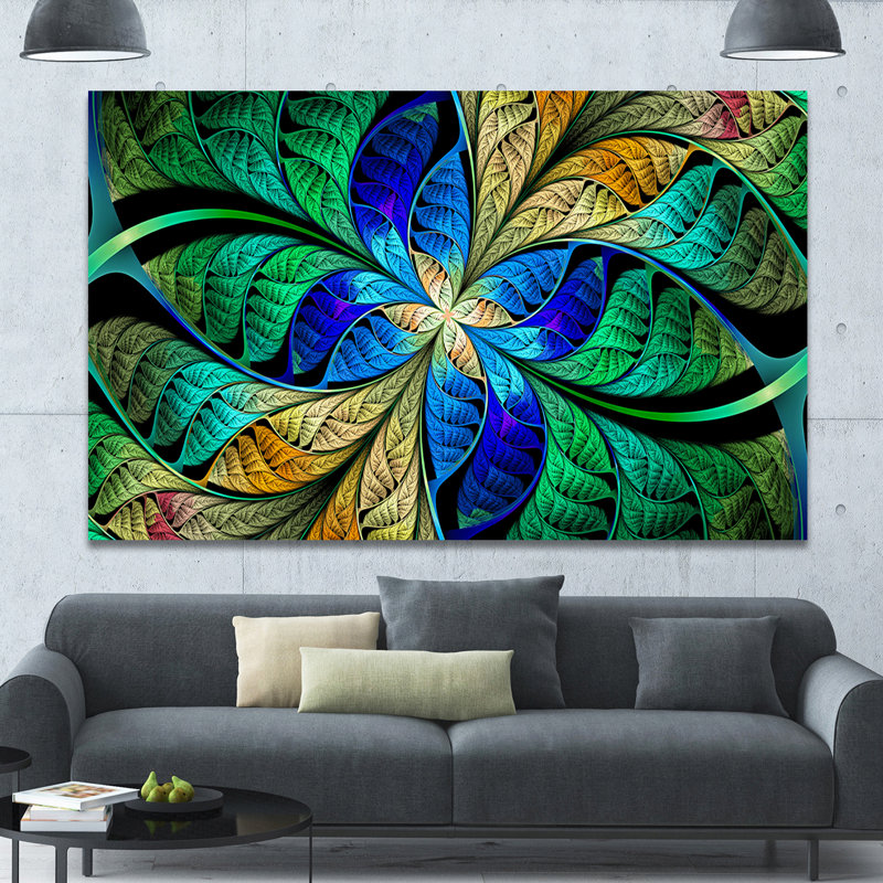 «Blue Green Fractal Flower Petals», impression sur toile tendue, H 40 po x l 60 po x P 1,5 po