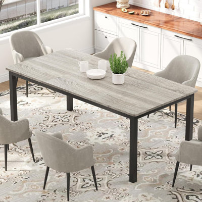71" Industrial Dining Table for 6-8, Modern Gray Rectangular Kitchen Table