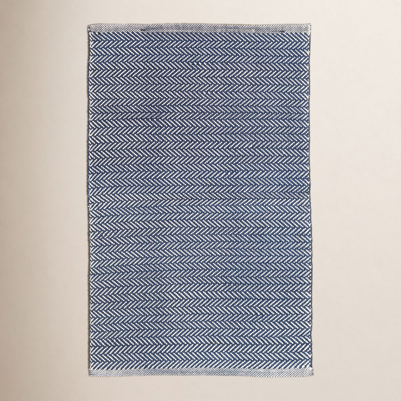Herringbone Navy/Ivory Handwoven Indoor/Outdoor Rug, Rectangle 9'6" x 13'6"