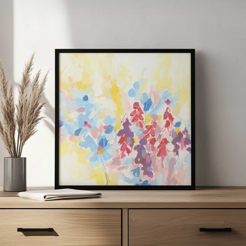 «Bright Abstract Wildflowers I» par June Erica Vess, reproduction d'art, H 12 po x l 12 po, Noir