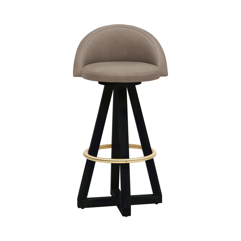 X3 Swivel Upholstered Counter Stool with Solid Wood Frame, Black Brass Oak, Cashmere
