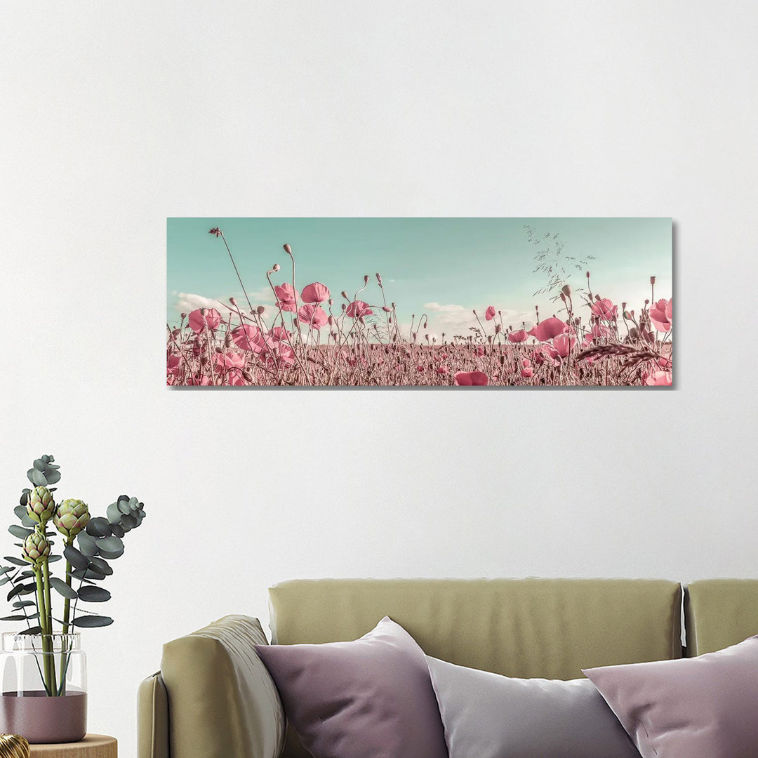 Lovely Poppy Field | Vintage by Melanie Viola - Wrapped Canvas Panoramic Print