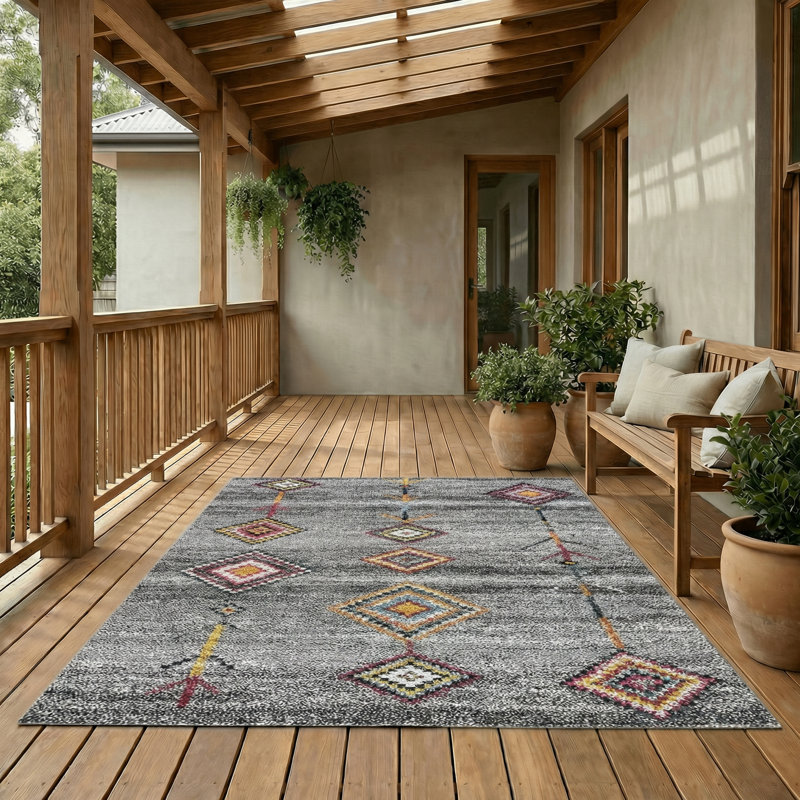 Tapis marocain à motif géométrique multicolore Thambiah, Rectangle 2 pi 8 po x 5 pi