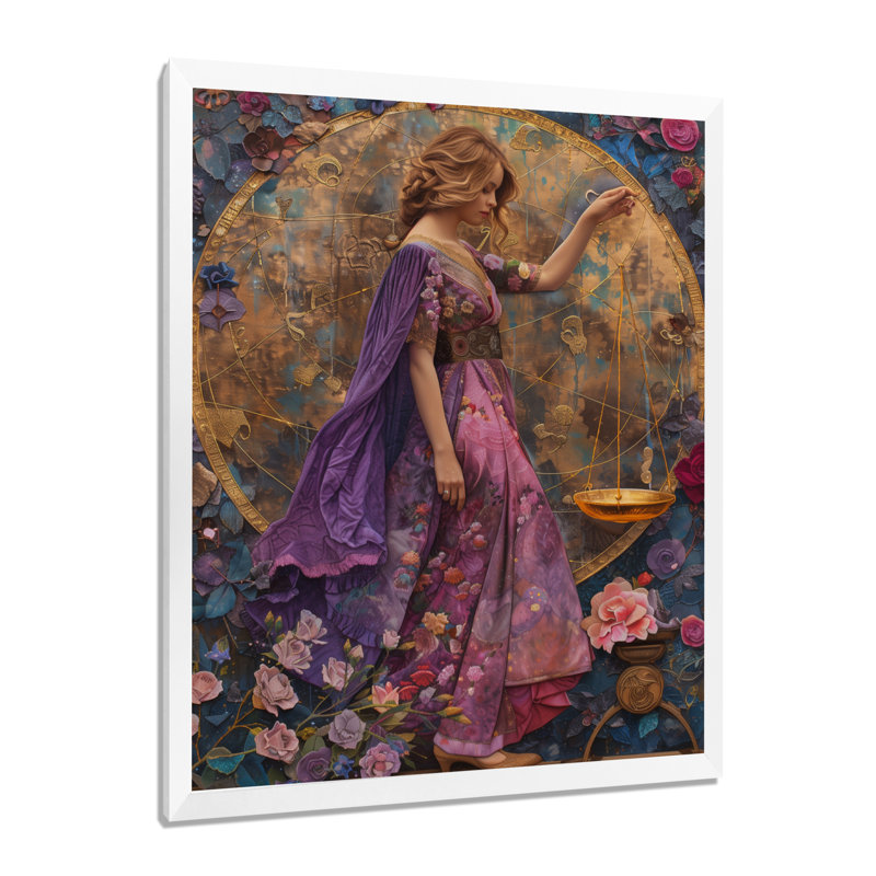«Mauve Astrology Cosmic Compromise Libra», impression d'art mural, Cadre simple blanc, H 32 po x l 24 po x P 1 po