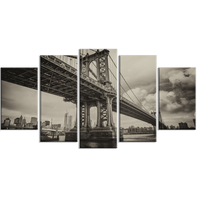 « manhattan bridge », ensemble de 5 toiles tendues sur toiles tendues gris foncé