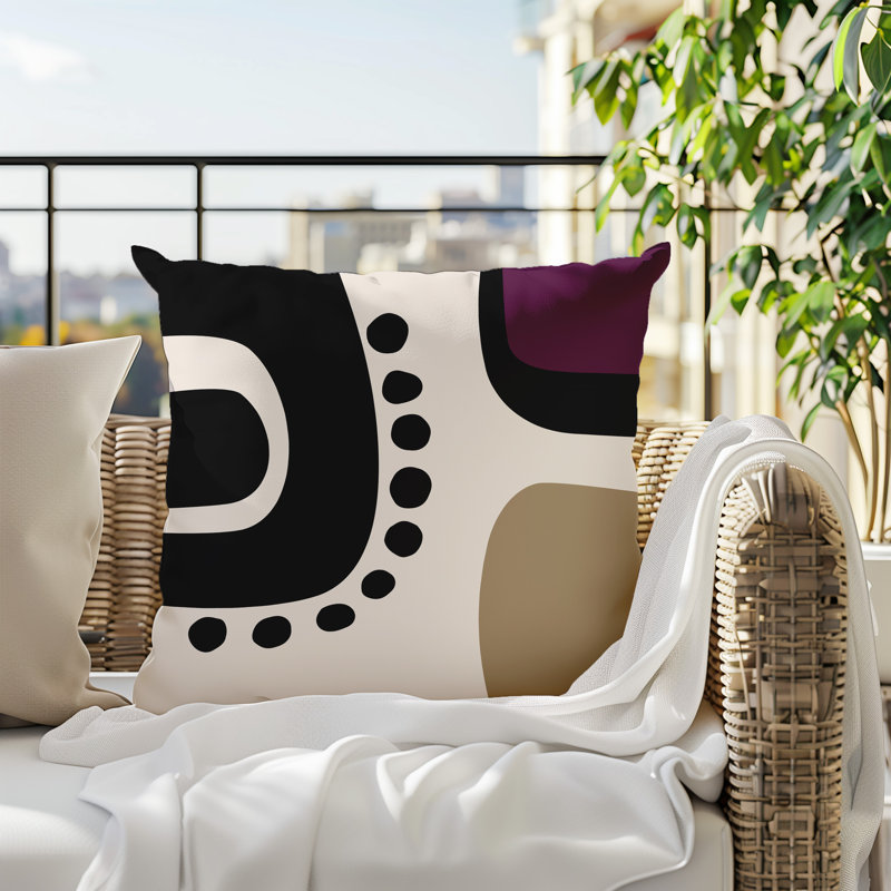 Oreiller carré réversible intérieur / extérieur Tobe Minimalist, H 15 po x l 15 po, Mauve / noir / blanc cassé