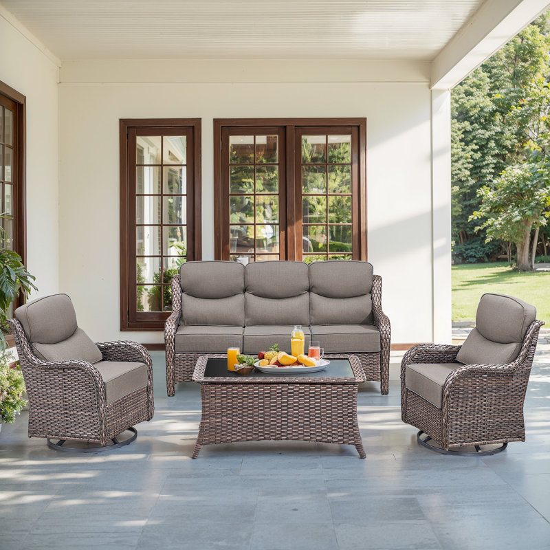  4-Piece Patio Furniture Set With Swivel Glider Chairs, 6-Inch Ultra-Plush Cushions & Water-Resistant Olefin Fabric, Gray