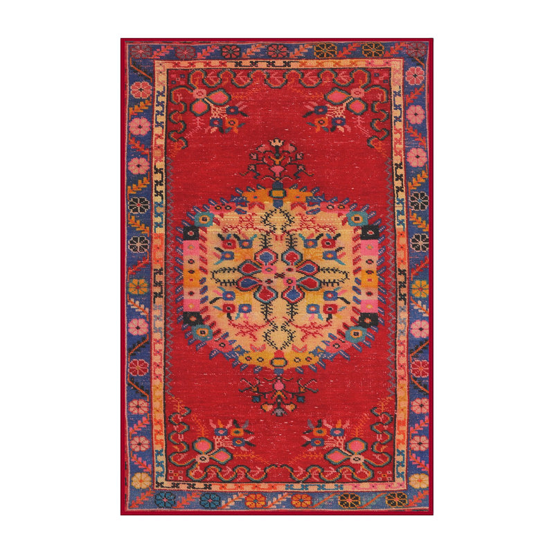 Tapis traditionnel rouge / noir Welaka, Rectangle 3 pi x 5 pi