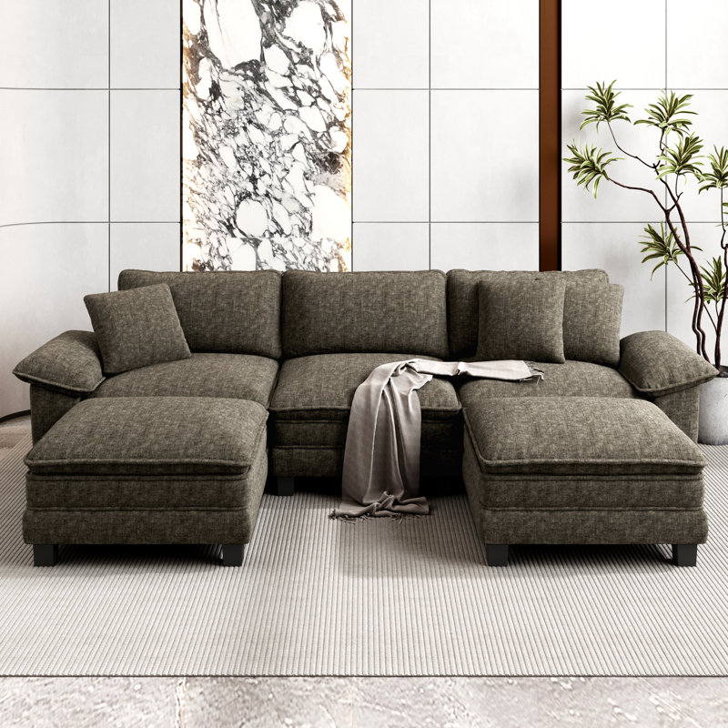 Canapé modulaire de 124 po avec 2 repose-pieds, siège surdimensionné en U profond avec accoudoirs larges amovibles