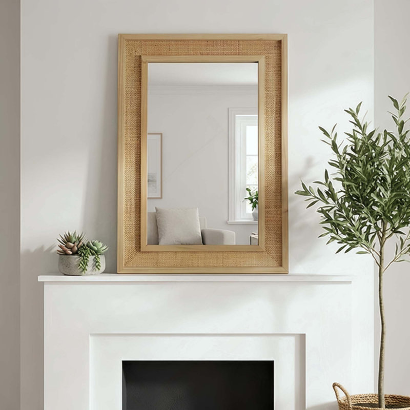 Miroir décoratif en rotin, H 36 po x l 24 po, Bois naturel