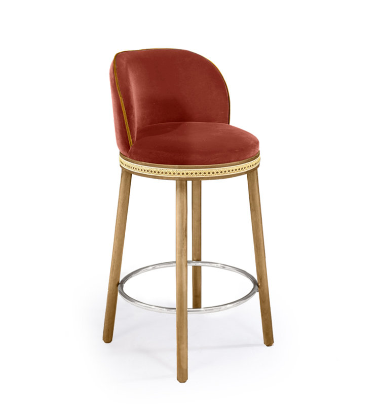 Tabouret de bar et de comptoir Alma, Nickel satiné, Pêche, Tabouret de comptoir (siège d'une hauteur de 27 p