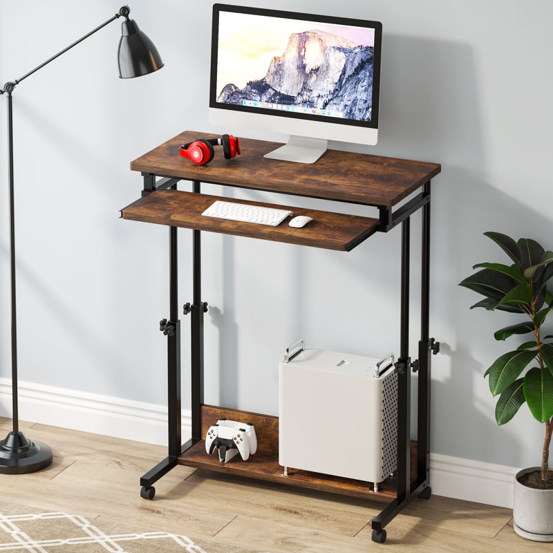 Deperte Adjustable Metal Base Standing Desk, Brown/Black