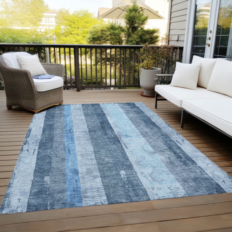 Tapis bleu intérieur / extérieur lavable à la machine Cinead ACN1689, Rectangle 2 pi 6 po x 3 pi 10 po