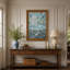 Arbre blanc dans un paysage abstrait bleu sarcelle et or, art mural sur toile-133482219