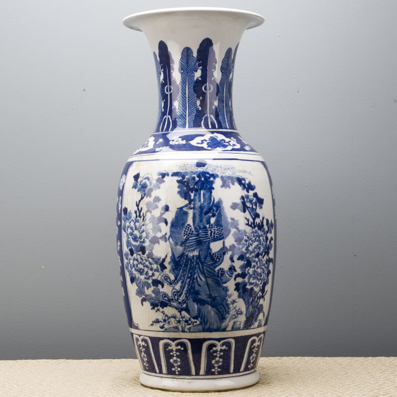 Vase à fleurs en porcelaine bleu et blanc Phoenix