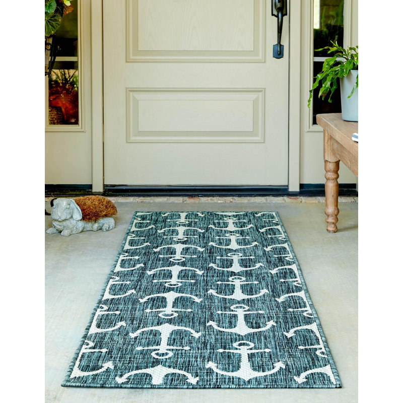 Tapis intérieur / extérieur bleu sarcelle / ivoire Glidden, Tapis de couloir 2 pi x 7 pi 10 po