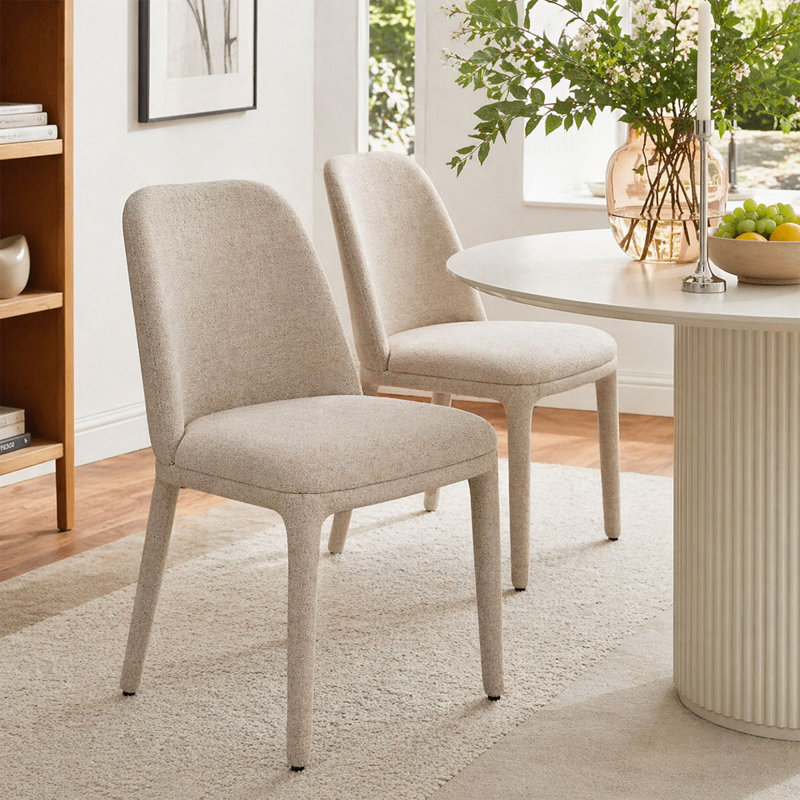 19.5" Seat Height Upholstered Fabric Dining Chair, Oatmeal