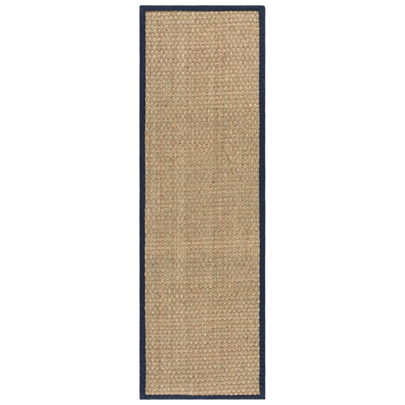 Auckland Bamboo Slat/Seagrass Natural / Blue Area Rug, Runner 2'6" x 8'