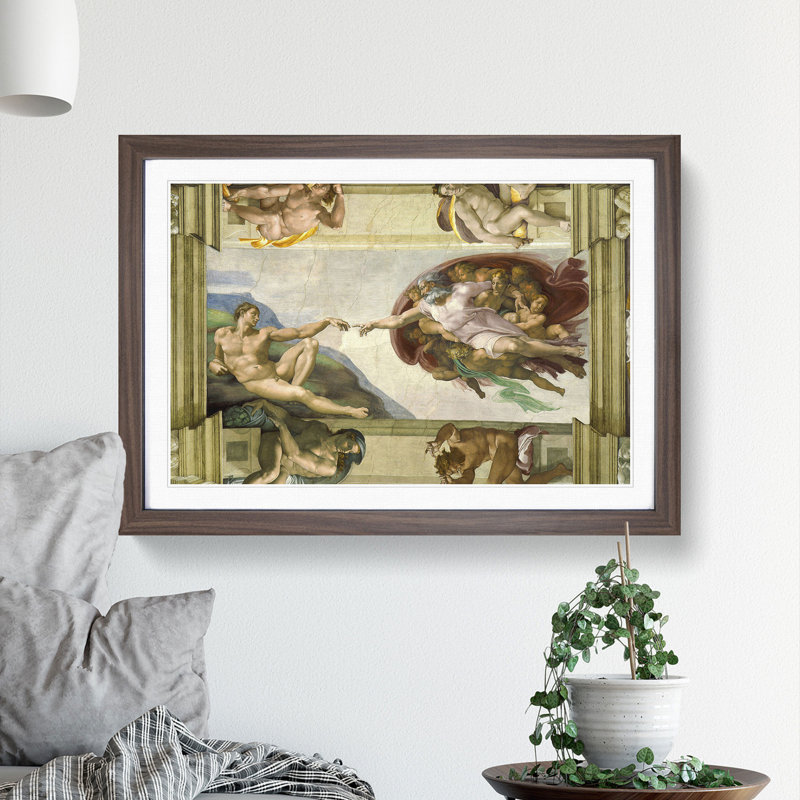 The Creation of Adam by Michelangelo - Framed Print, 48cm H x 65cm W x 2cm D, Walnut Framed
