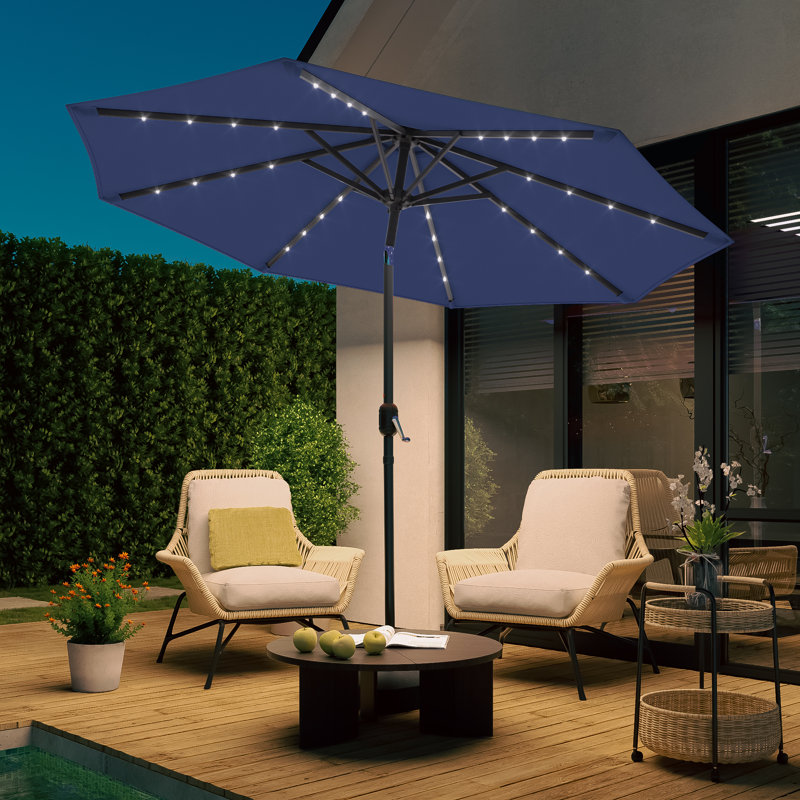 Parasol de patio rond de 9 pi avec grande table à baldaquin pour jardin, terrasse et piscine, Marine