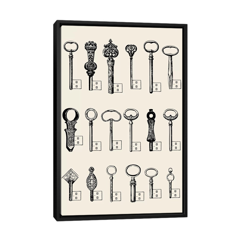 « usb keys », impression sur toile tendue, H 26 po x l 18 po x P 1,5 po, Toile avec cadre noir, Pas de tapis