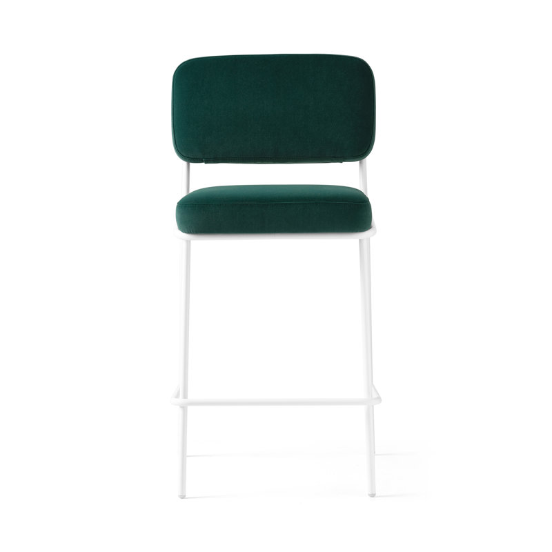 Sixty Upholstered Counter Stool with Metal Frame, Dark Forest Green, Painted Brass, Counter Stool (25.63" Seat Height)