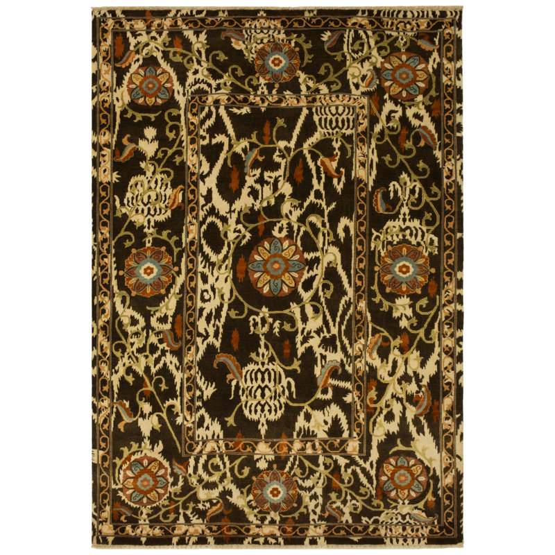 Tapis floral en laine noué à la main Oushak, Rectangle 4 pi x 6 pi