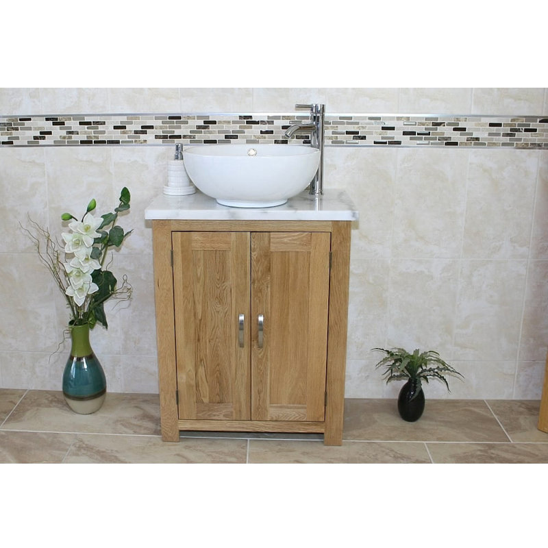 Craddock 650 mm Freestanding Single Vanity with Vessel Ceramic Basin, White Marble