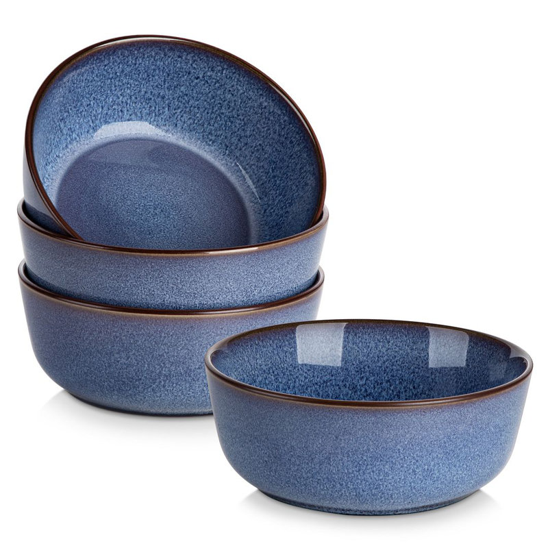 vancasso 4 Piece Blue Ceramic Bowl Set,Kiln-Fired Bowls,25oz